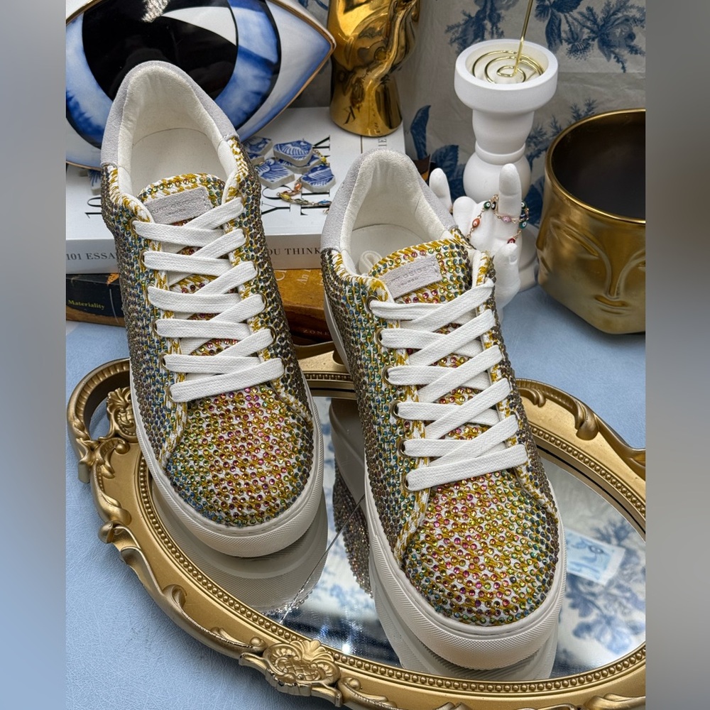 🆕 KURT GEIGER LONDON 🧿 NWOB Laney Rainbow Crystal Platform Sneaker Sz 38 US7.5 - Picture 3 of 13